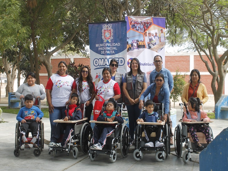 Cempdis, Omaped Paita y empresa Andalucita hacen posible la entrega de 150 sillas de ruedas a niños de la región